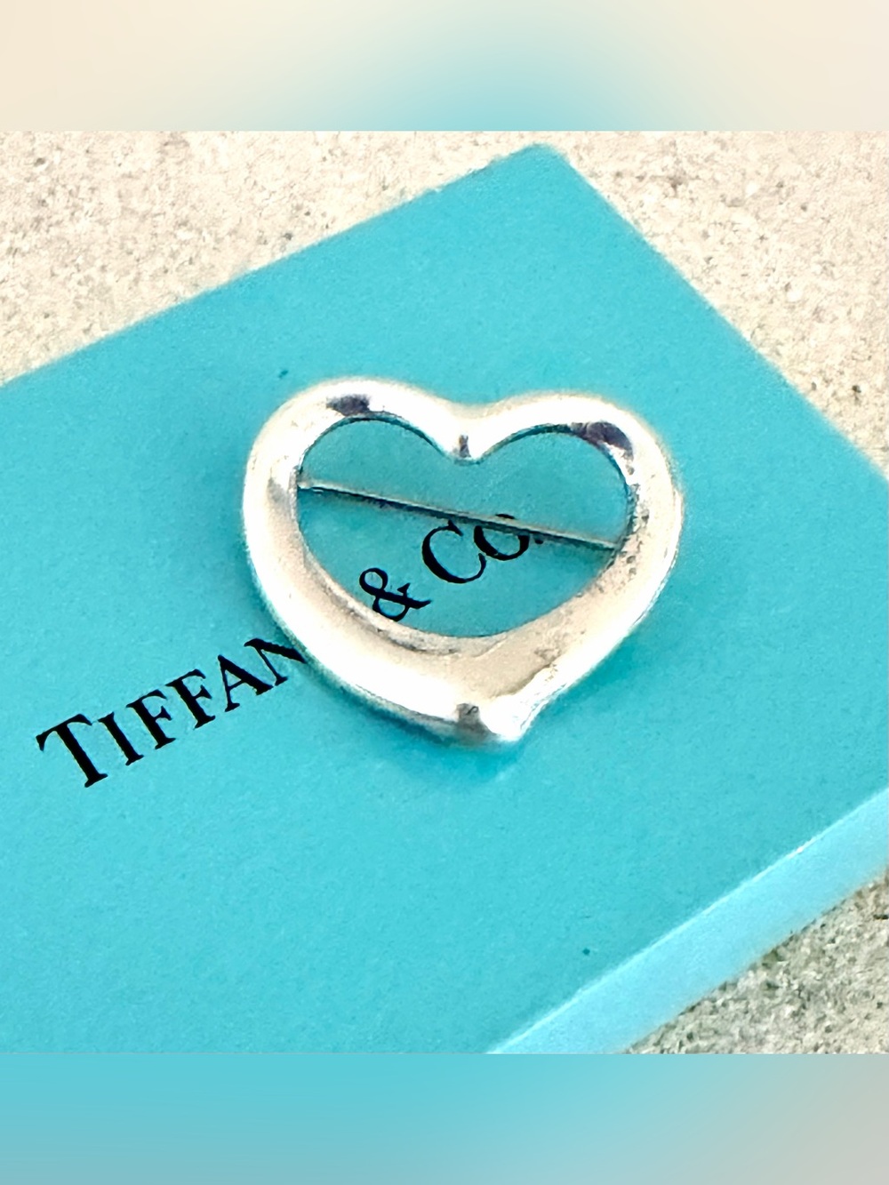 TIFFANY & CO. Elsa Peretti Open Heart Brooch Pin Sterling Silver 925 Spain + Box